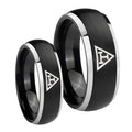 Masonic Triple Dome Brushed Black 2 Tone Tungsten Bridal Ring Set