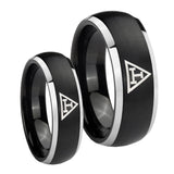 His and Hers Masonic Triple Dome Brushed Black 2 Tone Tungsten Mens Ring Set