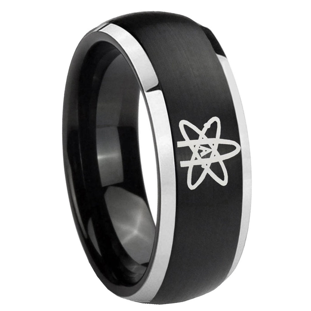 8mm American Atheist Dome Brushed Black 2 Tone Tungsten Ring