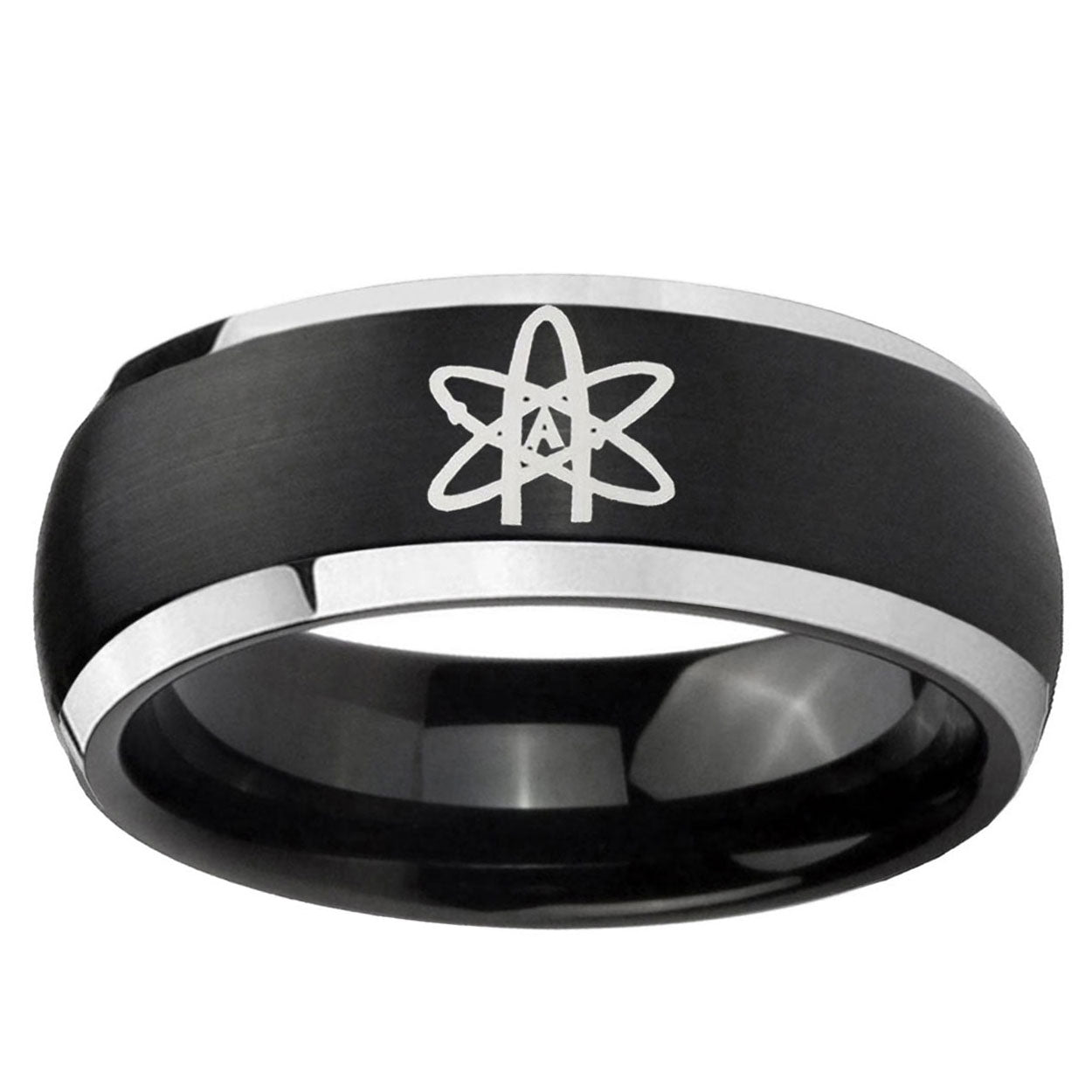 5mm American Atheist Dome Brushed Black 2 Tone Tungsten Ring