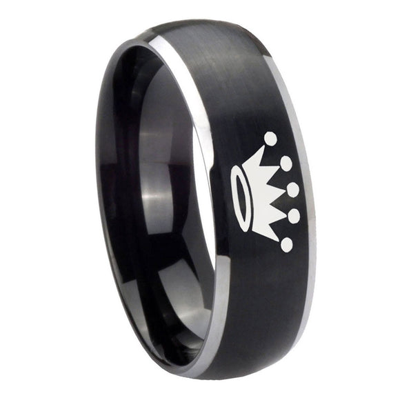 8mm-Crown-Dome-Brushed-Black-2-Tone-Tungsten-Carbide-Mens-Ring-Personalized