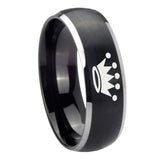 8mm-Crown-Dome-Brushed-Black-2-Tone-Tungsten-Carbide-Mens-Ring-Personalized