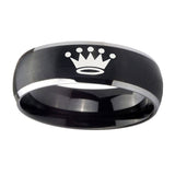 8mm-Crown-Dome-Brushed-Black-2-Tone-Tungsten-Carbide-Mens-Ring-Personalized