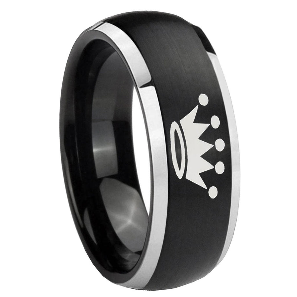8mm Crown Dome Brushed Black 2 Tone Tungsten Ring