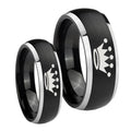 Crown Dome Brushed Black 2 Tone Tungsten His And Hers Ring