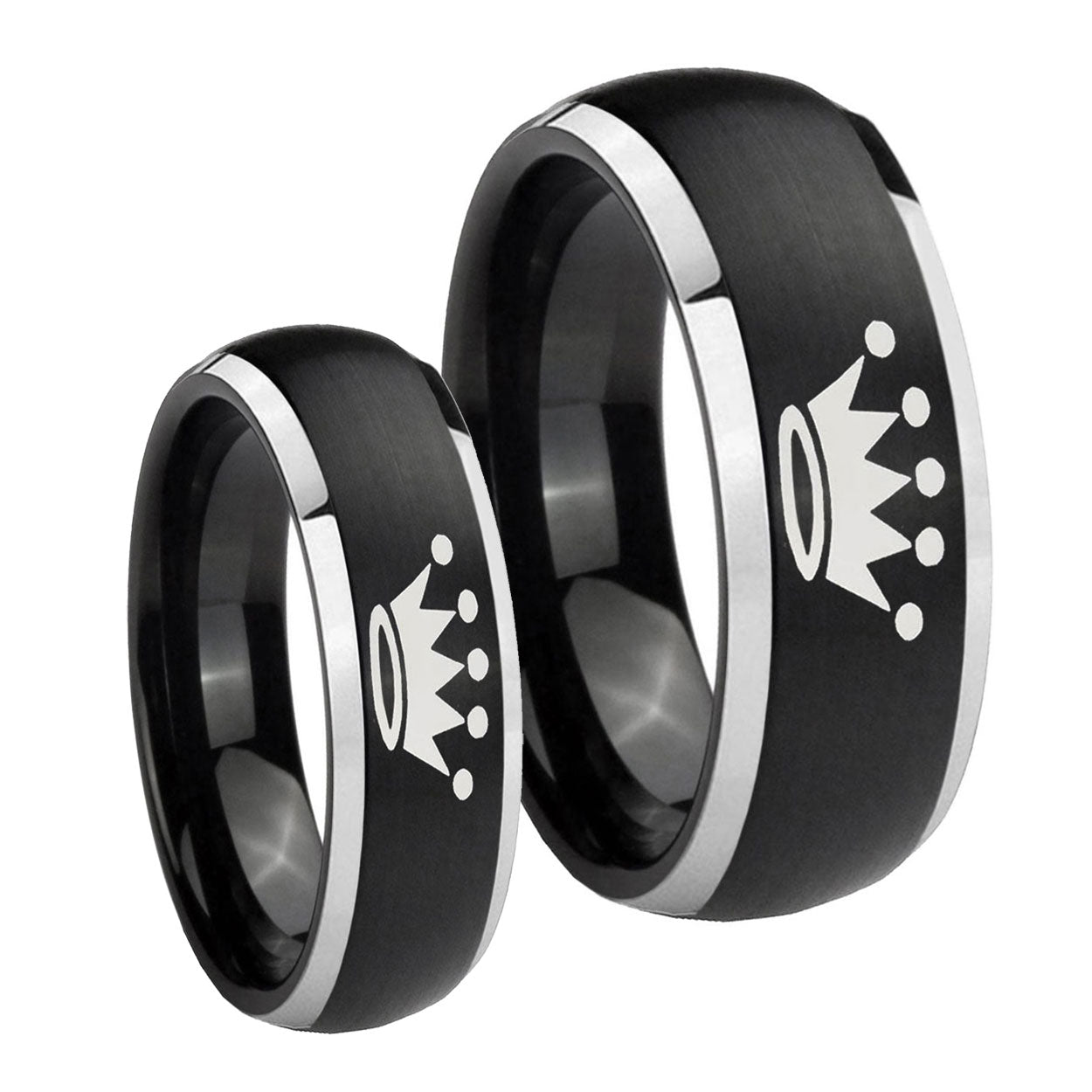 Crown Dome Brushed Black 2 Tone Tungsten His And Hers Ring