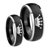 His and Hers Crown Dome Brushed Black 2 Tone Tungsten Mens Wedding Ring Set