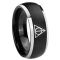 8mm Deathly Hallows Dome Brushed Black 2 Tone Tungsten Ring