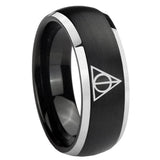 His Hers Deathly Hallows Dome Brushed Black 2 Tone Tungsten Mens Band Set