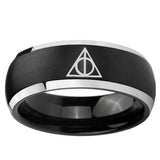 5, 8mm Deathly Hallows Dome Brushed Black 2 Tone Tungsten Ring