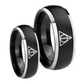 Deathly Hallows Dome Brushed Black 2 Tone Tungsten Wedding Set Ring