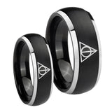 His Hers Deathly Hallows Dome Brushed Black 2 Tone Tungsten Mens Band Set