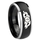 8mm Flamed Cross Dome Brushed Black 2 Tone Tungsten Carbide Wedding Band Ring