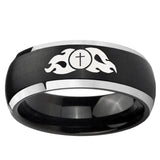 5, 8mm Flamed Cross Dome Brushed Black 2 Tone Tungsten Ring