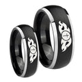 Flamed Cross Dome Brushed Black 2 Tone Tungsten Matching Ring Set