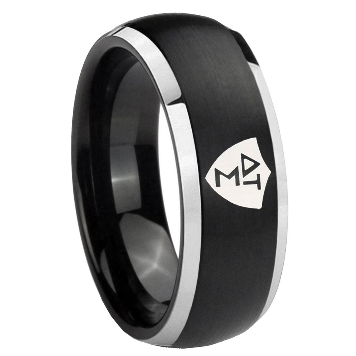 8mm Greek CTR Dome Brushed Black 2 Tone Tungsten Ring