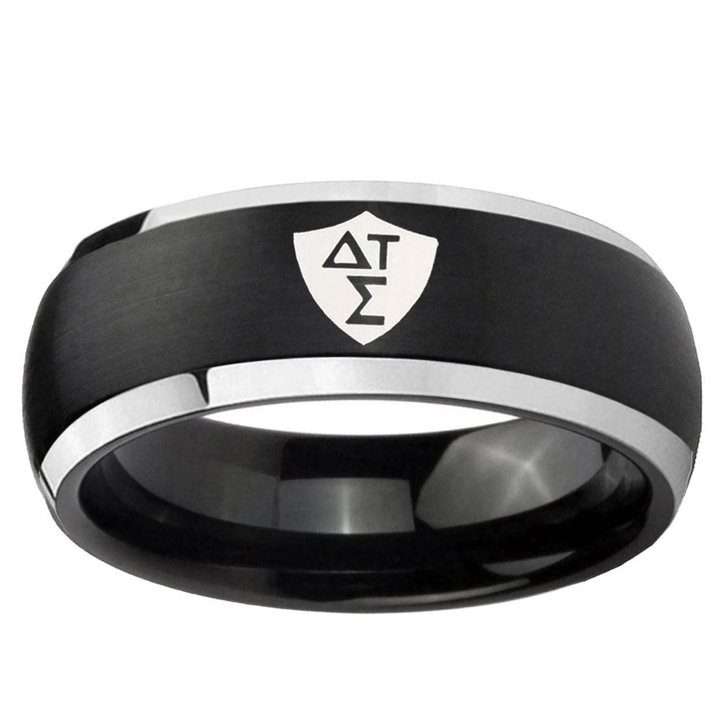 5mm Greek CTR Dome Brushed Black 2 Tone Tungsten Ring