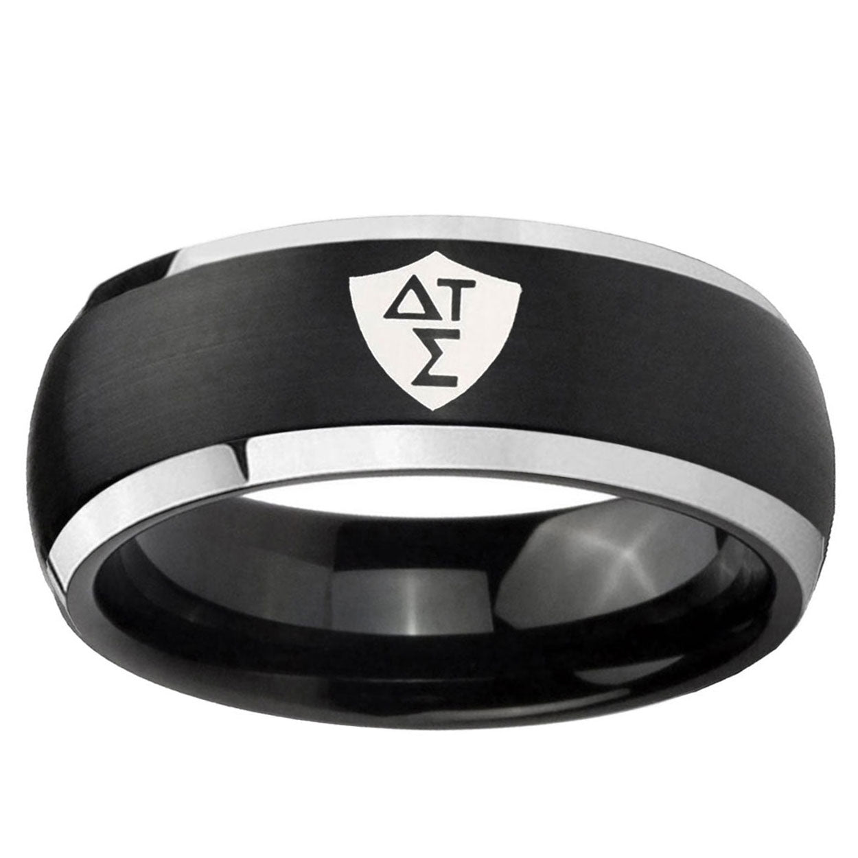 5mm Greek CTR Dome Brushed Black 2 Tone Tungsten Ring