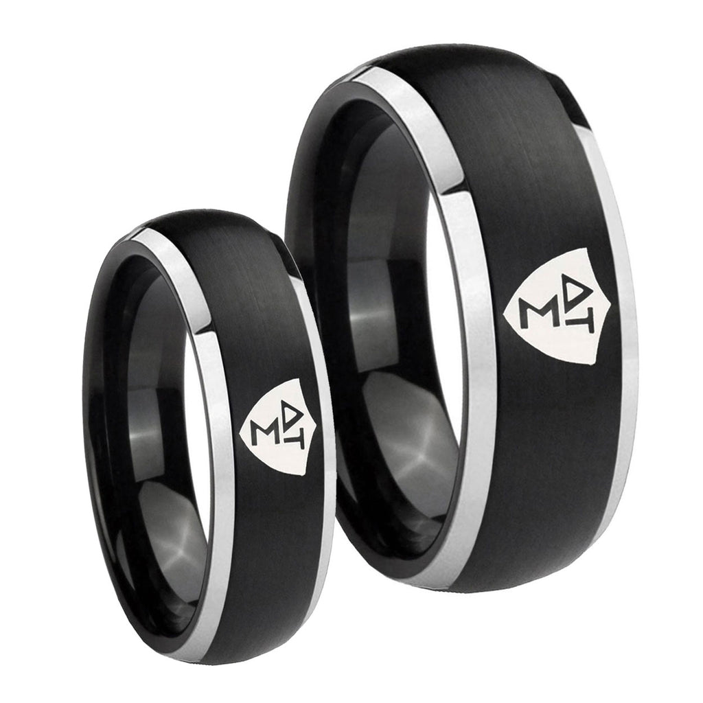 Greek CTR Dome Brushed Black 2 Tone Tungsten Couple Rings
