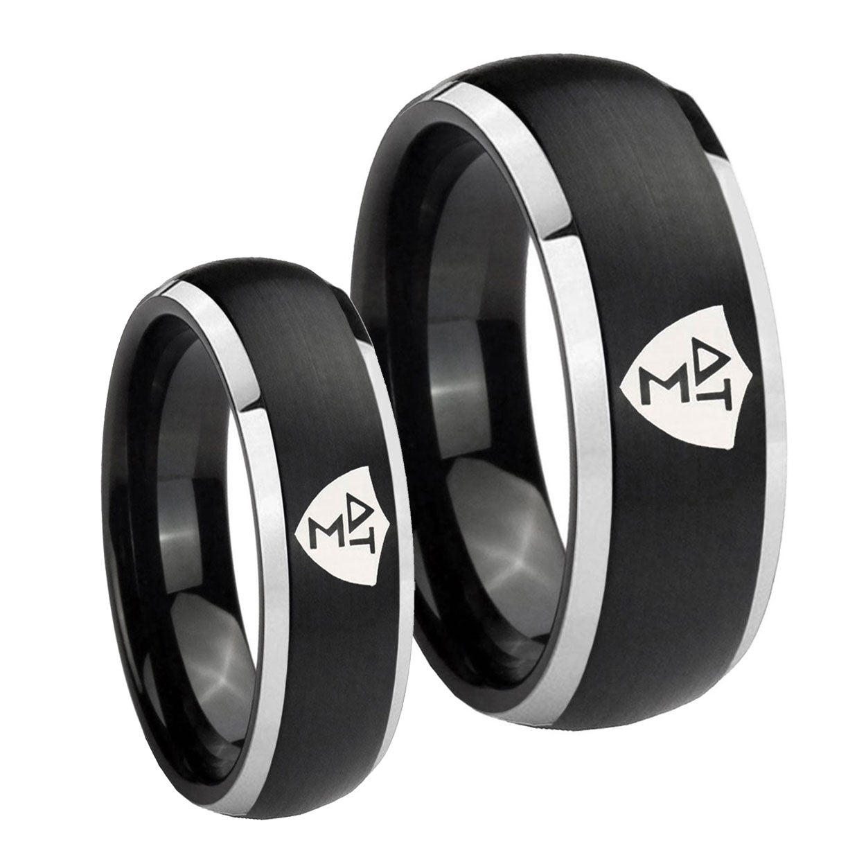 Greek CTR Dome Brushed Black 2 Tone Tungsten Couple Rings