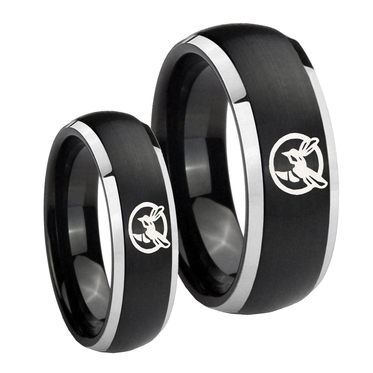 Honey Bee Dome Brushed Black 2 Tone Tungsten Wedding Ring Sets