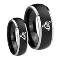 Music & Heart Dome Brushed Black 2 Tone Tungsten Wedding Ring Sets