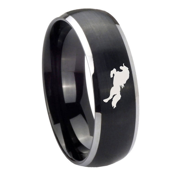 8mm-Horse-Dome-Brushed-Black-2-Tone-Tungsten-Carbide-Mens-Wedding-Band