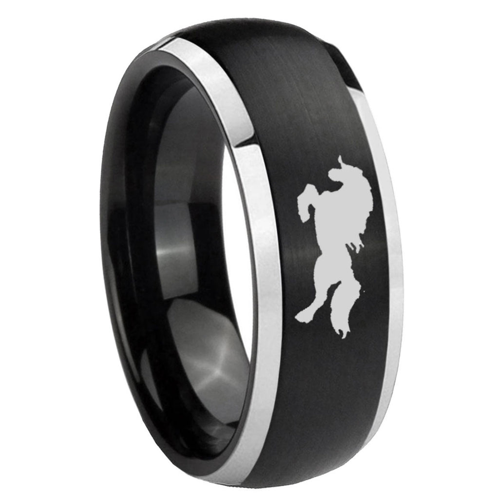 8mm Horse Dome Brushed Black 2 Tone Tungsten Men Bands