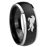 8mm Horse Dome Brushed Black 2 Tone Tungsten Carbide Mens Wedding Band