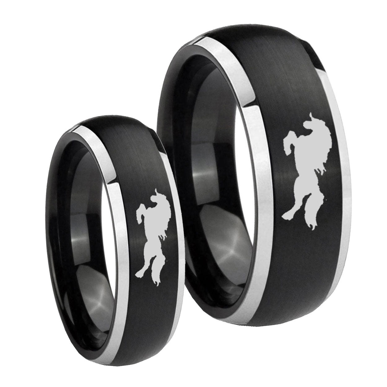 Horse Dome Brushed Black 2 Tone Tungsten His and Hers