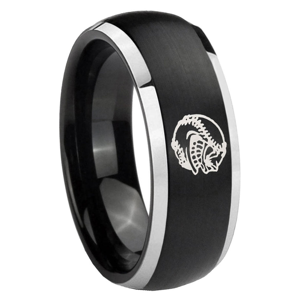 8mm Angry Baseball Dome Brushed Black 2 Tone Tungsten Ring