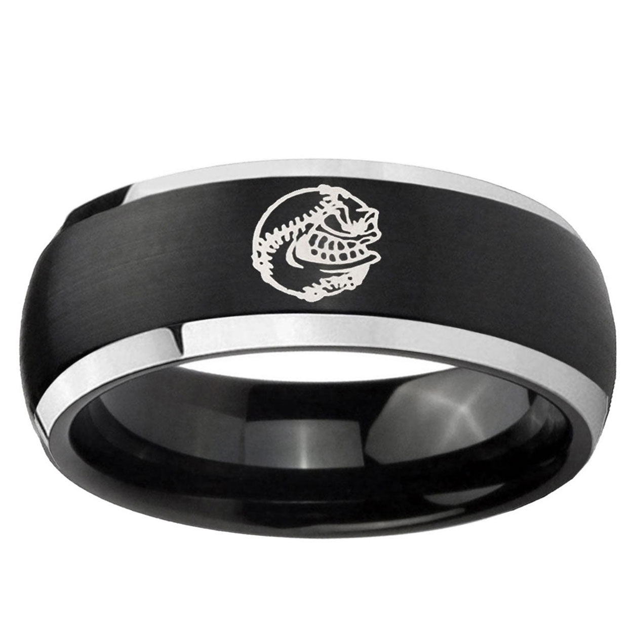 5mm Angry Baseball Dome Brushed Black 2 Tone Tungsten Ring
