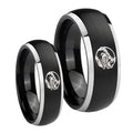 Angry Baseball Dome Brushed Black 2 Tone Tungsten Bridal Set Rings