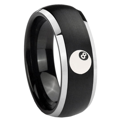 8mm 8 Ball Dome Brushed Black 2 Tone Tungsten Men Bands