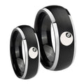 8 Ball Dome Brushed Black 2 Tone Tungsten His Hers Set Rings