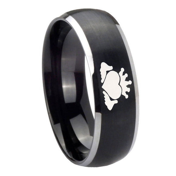 8mm-Claddagh-Design-Dome-Brushed-Black-2-Tone-Tungsten-Mens-Wedding-Ring