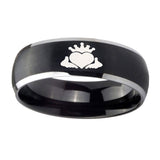 8mm-Claddagh-Design-Dome-Brushed-Black-2-Tone-Tungsten-Mens-Wedding-Ring