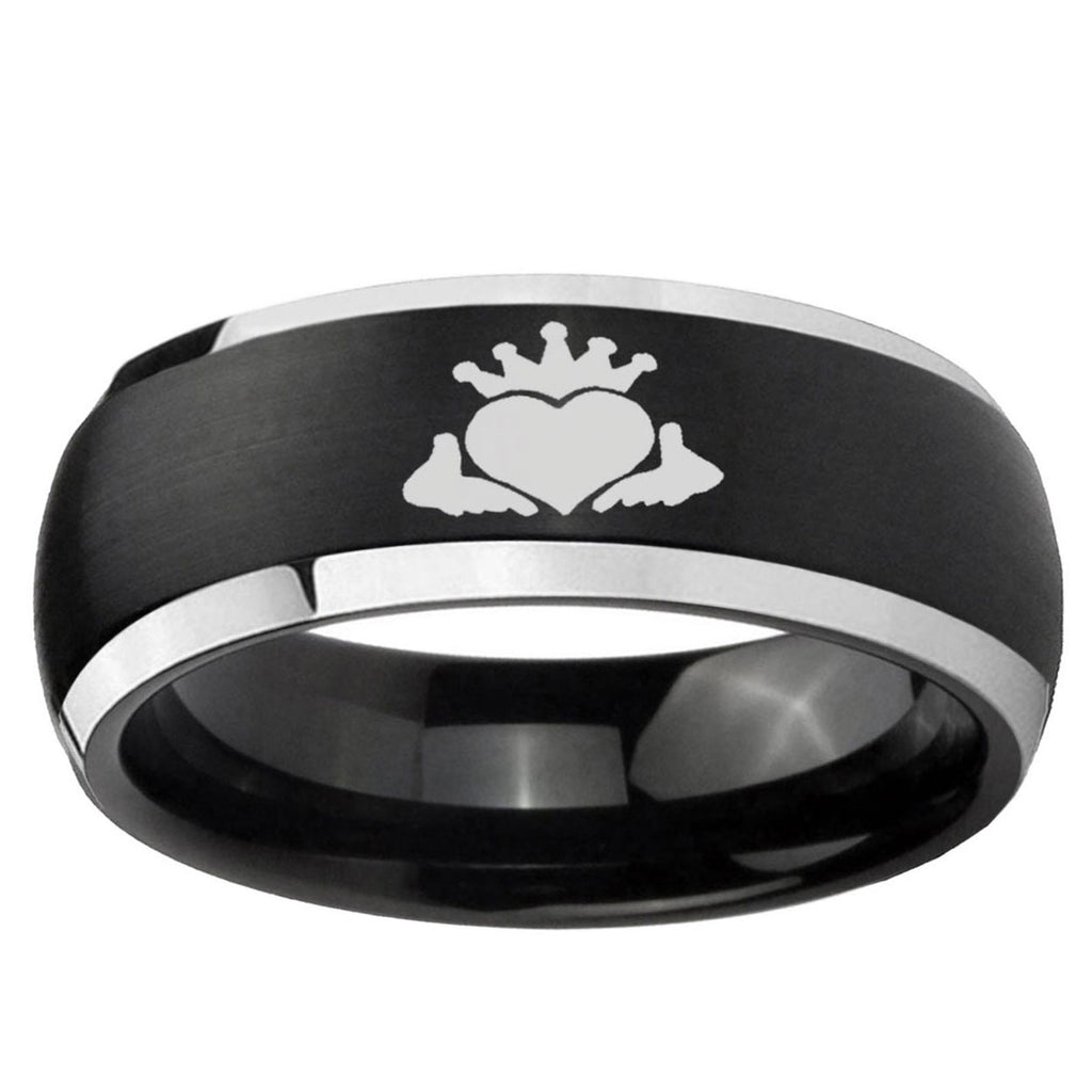 5mm Claddagh Design Dome Brushed Black 2 Tone Tungsten Ring