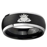 5, 8mm Claddagh Design Dome Brushed Black 2 Tone Tungsten Mens Wedding Ring