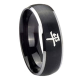 8mm-Kanji-Peace-Dome-Brushed-Black-2-Tone-Tungsten-Carbide-Mens-Engagement-Ring