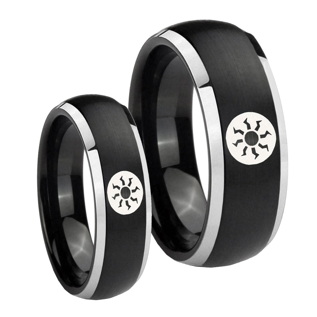 Magic The GatheRing Dome Brushed Black 2 Tone Tungsten Bridal Ring Set