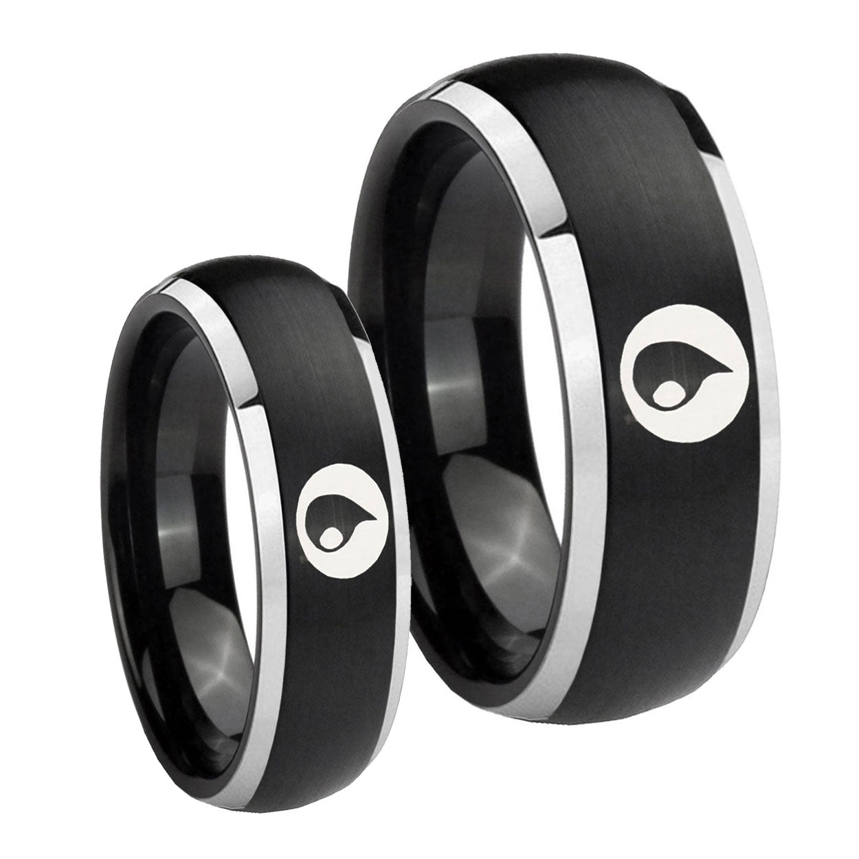 Magic GatheRing Dome Brushed Black 2 Tone Tungsten Bridal Band Set