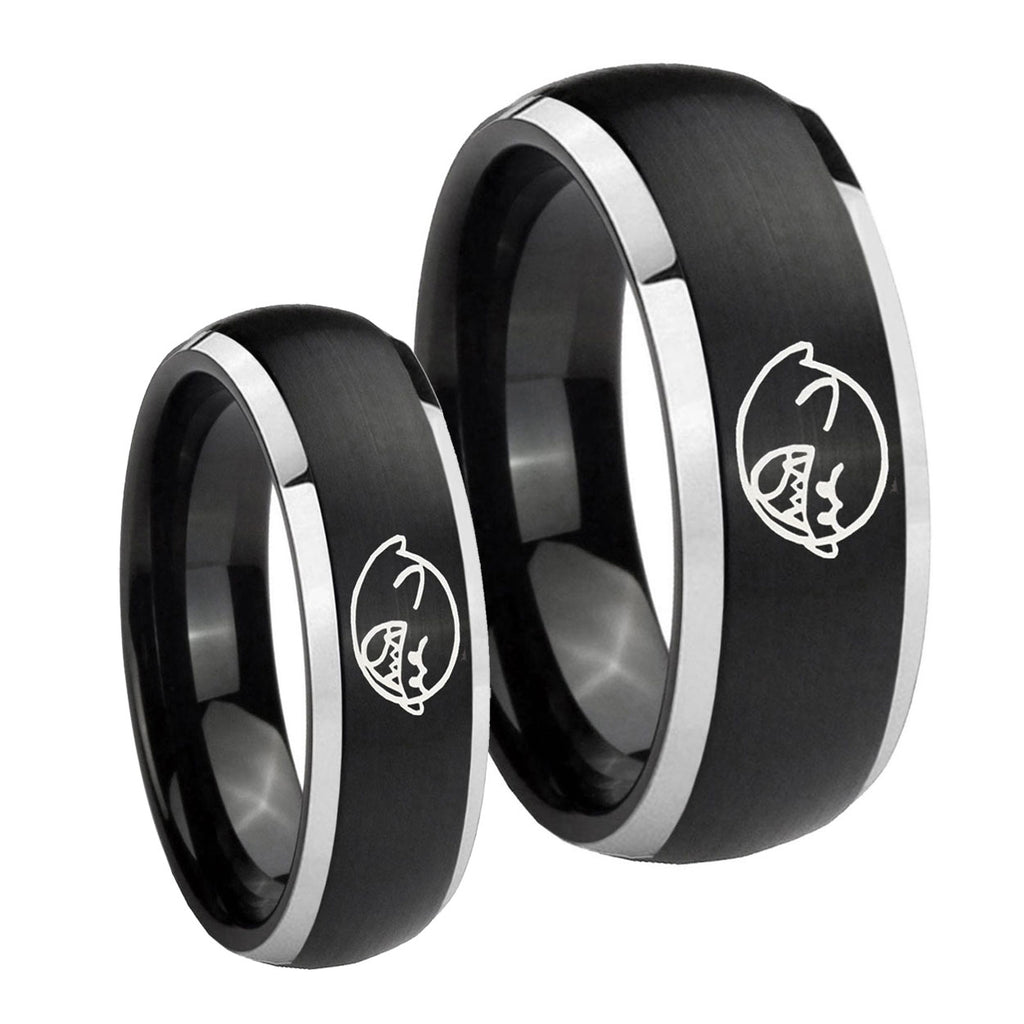 Mario Boo Ghost Dome Brushed Black 2 Tone Tungsten His and Hers