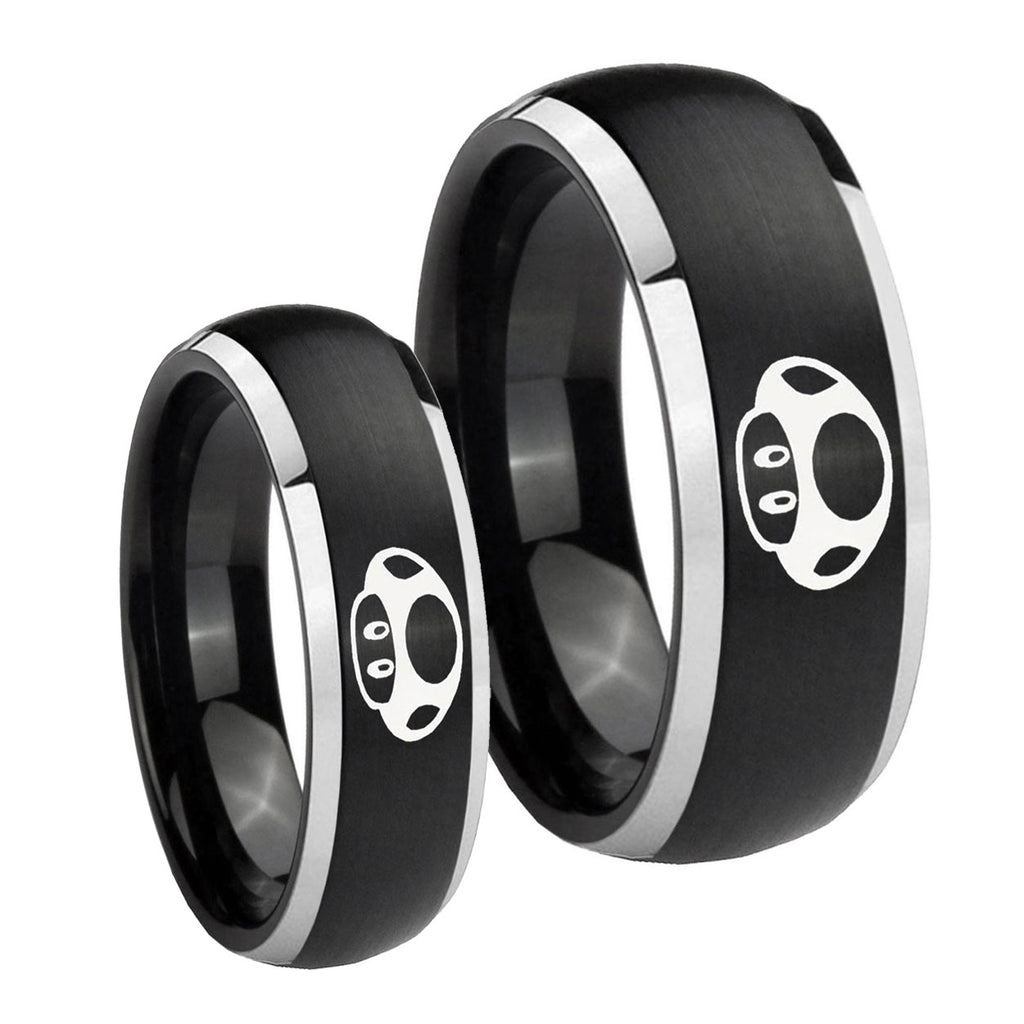 Mario Mushroom Dome Brushed Black 2 Tone Tungsten Mens Set Rings