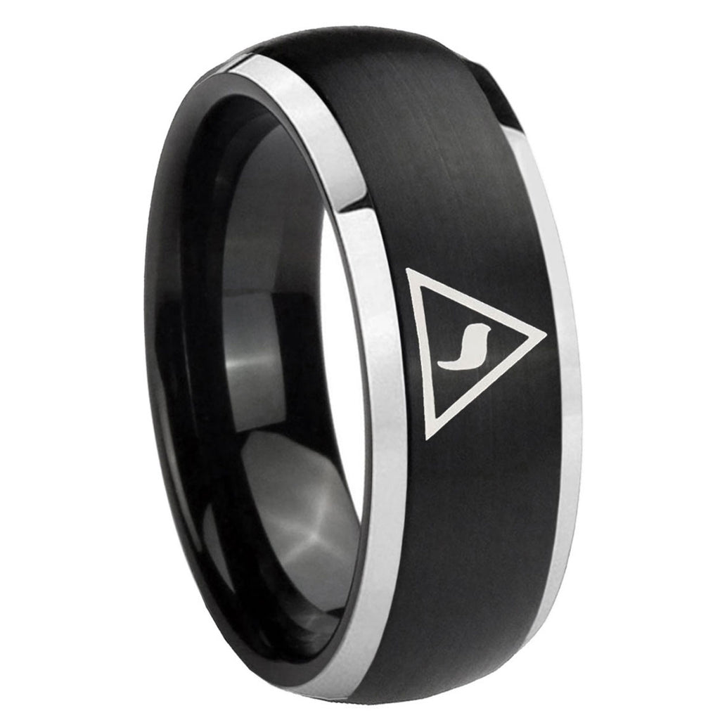8mm Masonic Yod Dome Brushed Black 2 Tone Tungsten Ring