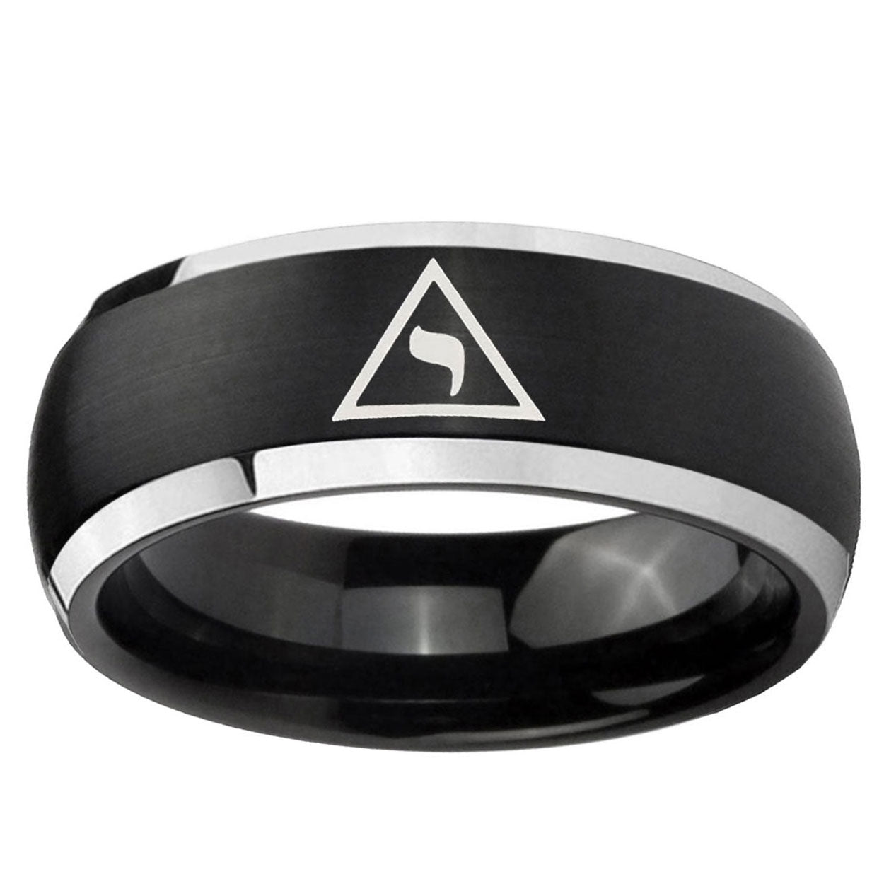 5mm Masonic Yod Dome Brushed Black 2 Tone Tungsten Ring
