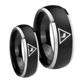 Masonic Yod Dome Brushed Black 2 Tone Tungsten Bridal Set Rings