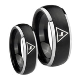 Bride and Groom Masonic Yod Dome Brushed Black 2 Tone Tungsten Mens Ring Set