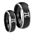 Math Pi Dome Brushed Black 2 Tone Tungsten Couples Ring Set