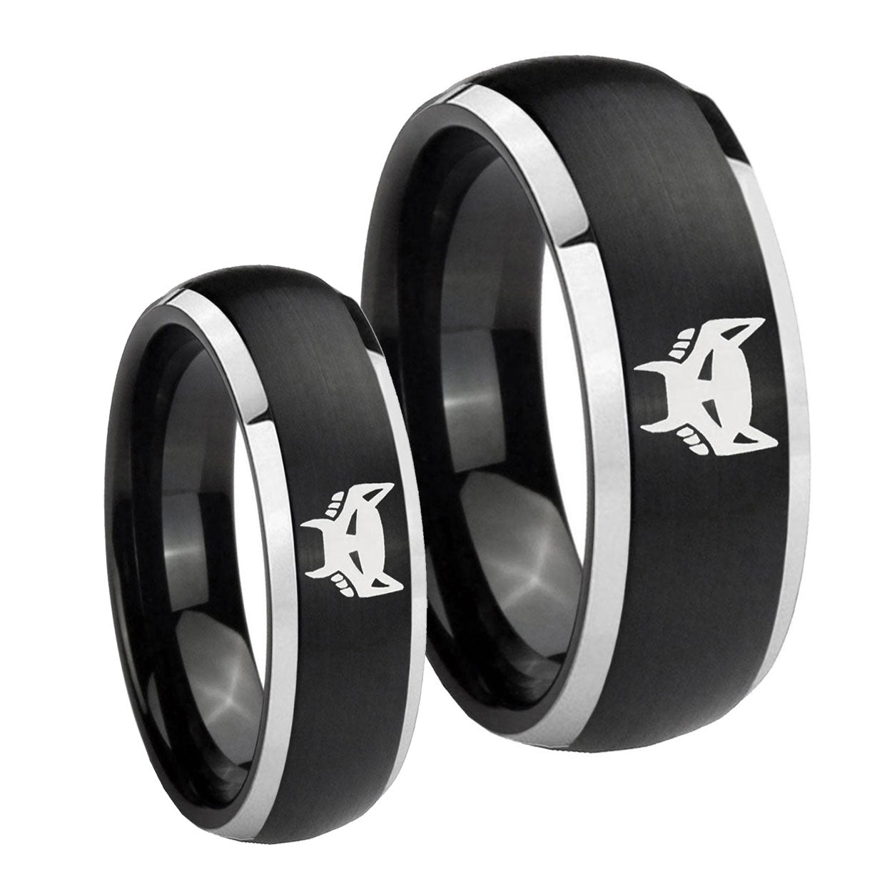 Maximal Dome Brushed Black 2 Tone Tungsten His And Hers Ring